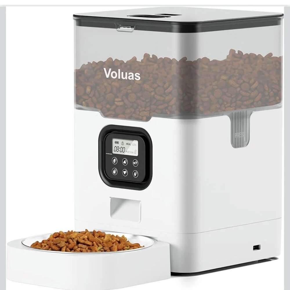NEW VOLUAS Automatic Pet Feeder for Cats and Dogs 4.0L - White Opaque